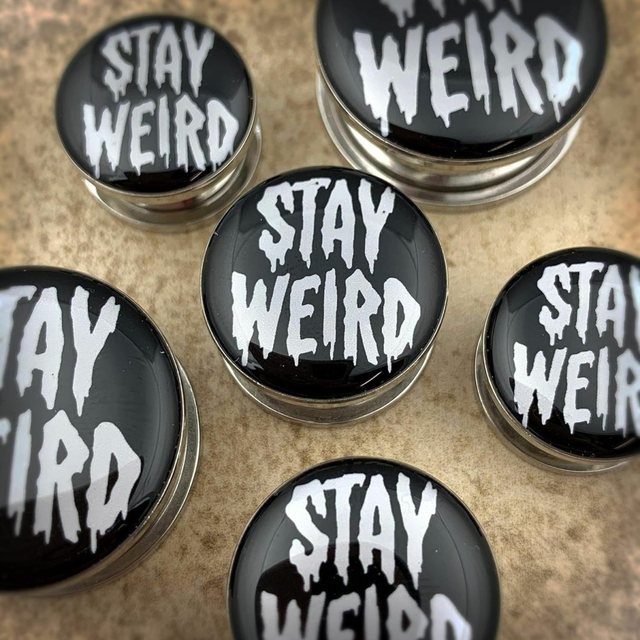 Mystic Metals Body Jewelry Mystic Metals Body Jewelry Pair Of Screw On Stay Weird Picture Plugs Body Piercing Plugs