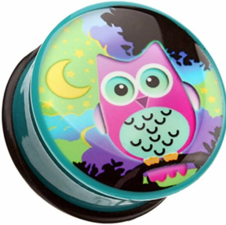 WildKlass Jewelry Midnight Owl Single Flared Wildklass Ear Gauge Plug (Sold As Pairs) Body Piercing Plugs