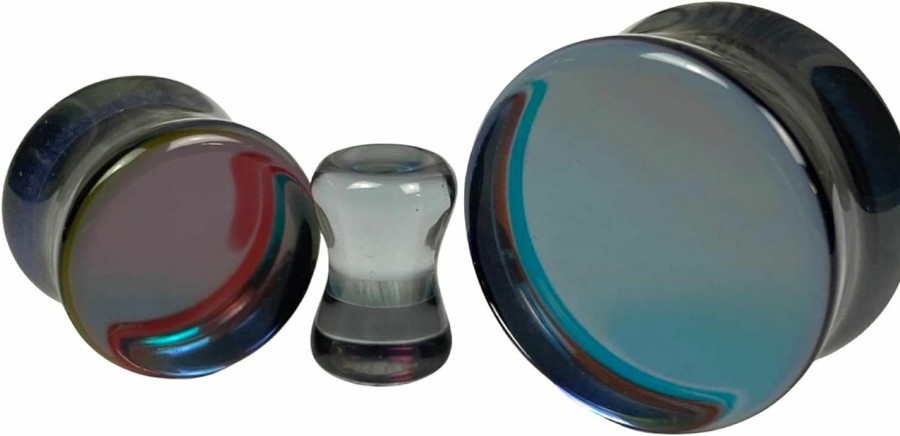 Mystic Metals Body Jewelry Pair Of Iridescent Smokey Glass Double Flare Plugs (Pg-577) Body Piercing Plugs