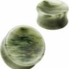 Pierced Owl Pierced Owl - Natural Green Line Jasper Concave Stone Saddle Plugs, Sold As A Pair Body Piercing Plugs