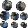 CHUANCI Chuanci Pair Labradorite Stone Ear Flesh Tunnel Plugs Double Flared Plug Glow Stone Ear Gauges Expander Body Piercing Plugs