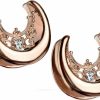 Pierced Owl Pierced Owl - Rose Gold Tone Floral Filigree Crystal Center Saddle Spreader Ear Gauges In 316L Stainless Steel, Sold As A Pair Body Piercing Plugs