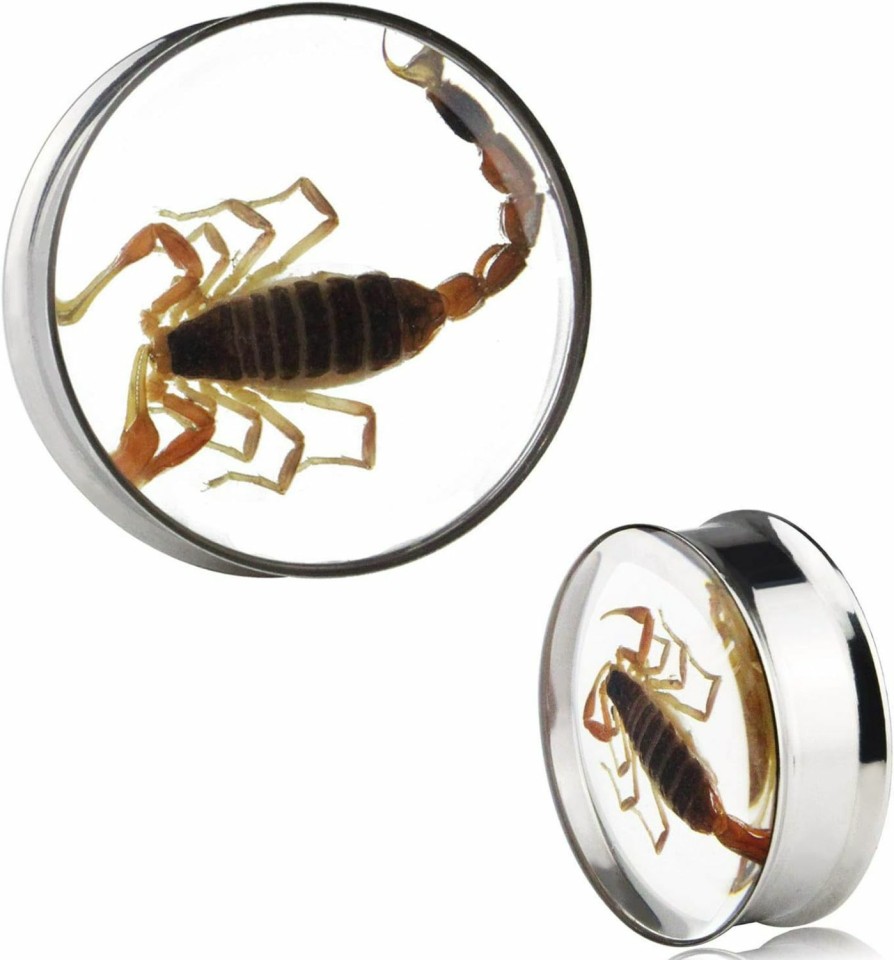 Awinrel Awinrel Ear Gauges Plugs Genuine Scorpion Inlay Stainless Steel Double Flare Tunnels Stretching Expander Body Piercing Jewelry 2 Pieces Body Piercing Plugs