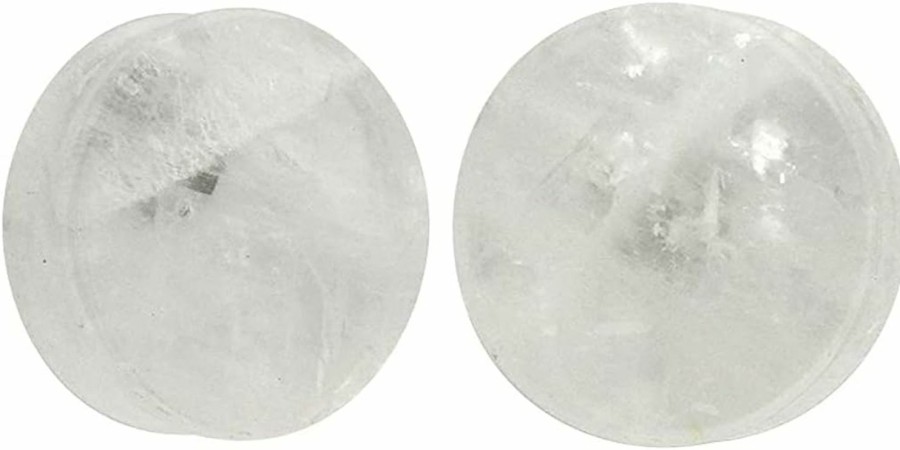 Mystic Metals Body Jewelry Mystic Metals Body Jewelry Pair Of Cloudy Quartz Stone Double Flare Plugs (Stn-649) Body Piercing Plugs