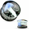 Dynamique Dynamique Pair Of Floating Mushroom Encased Pyrex Glass Saddle Plugs Body Piercing Plugs