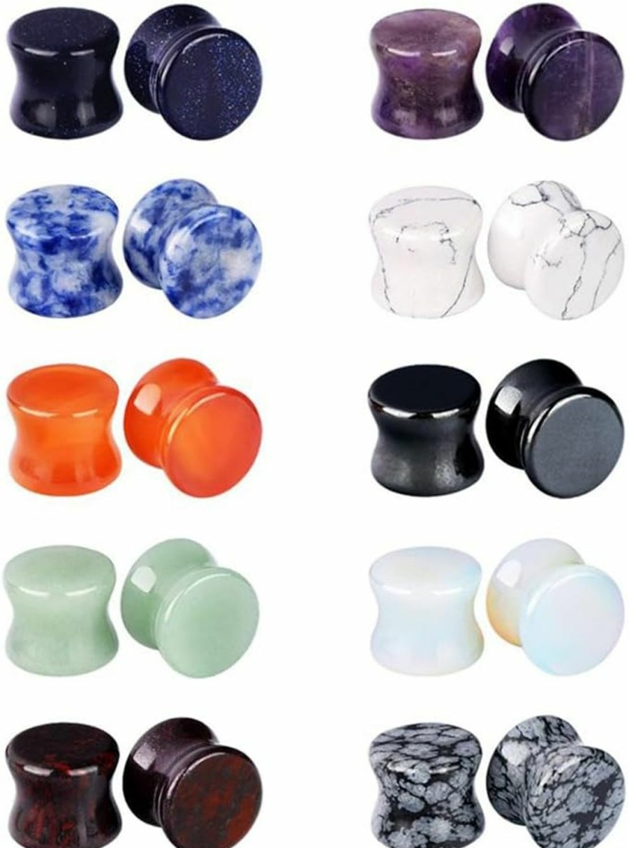 Longbeauty Longbeauty 20/30 Pcs Set Mixed Stone Saddle Double Flared Ear Tunnels Expander Plugs Stretcher 3Mm-20Mm Body Piercing Plugs