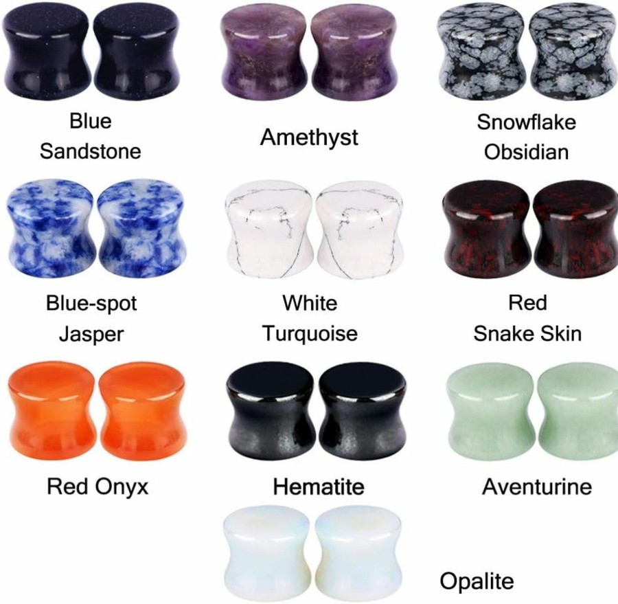 Longbeauty Longbeauty 20/30 Pcs Set Mixed Stone Saddle Double Flared Ear Tunnels Expander Plugs Stretcher 3Mm-20Mm Body Piercing Plugs