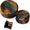 Blue Palm Jewelry - Plugs Pair Of Natural Blue Tiger Eye Stone Saddle Plug Double Flare Ear Lobe Plugs Body Piercing Plugs