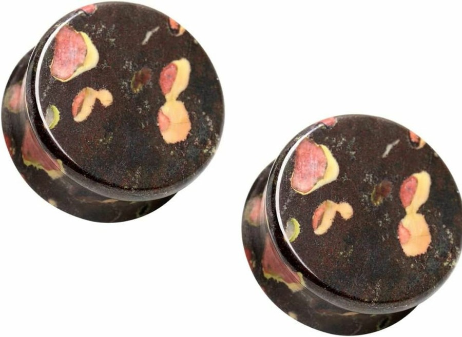 Pierced Owl Pierced Owl Natural Plum Blossom Jade Stone Saddle Plugs, Sold As A Pair Body Piercing Plugs