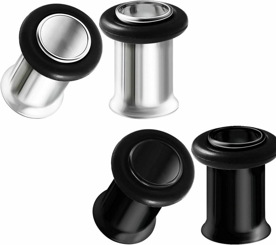 BIG GAUGES Big Gauges 2 Pairs 316L Surgical Steel Black Anodized Single Flared Piercing Jewelry Stretcher Ear Plug Earring Lobe Tunnel Body Piercing Plugs