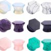 YOFANST Yofanst 6 Pairs Natural Stone Ear Plugs Hexagon Double Flare Saddle Ear Gauges Piercing Earrings 2G-5/8 Inch Body Piercing Plugs