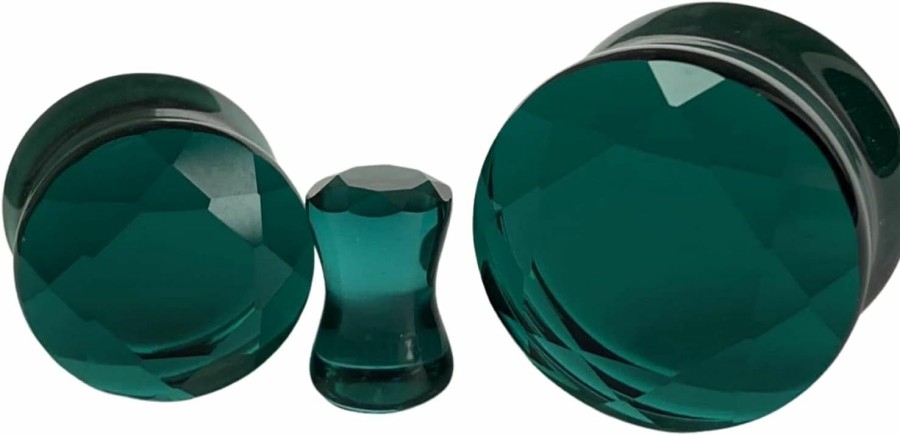 Generic Pair Of Seafoam Green Faceted Glass Double Flare Plugs (Pg-569) Body Piercing Plugs