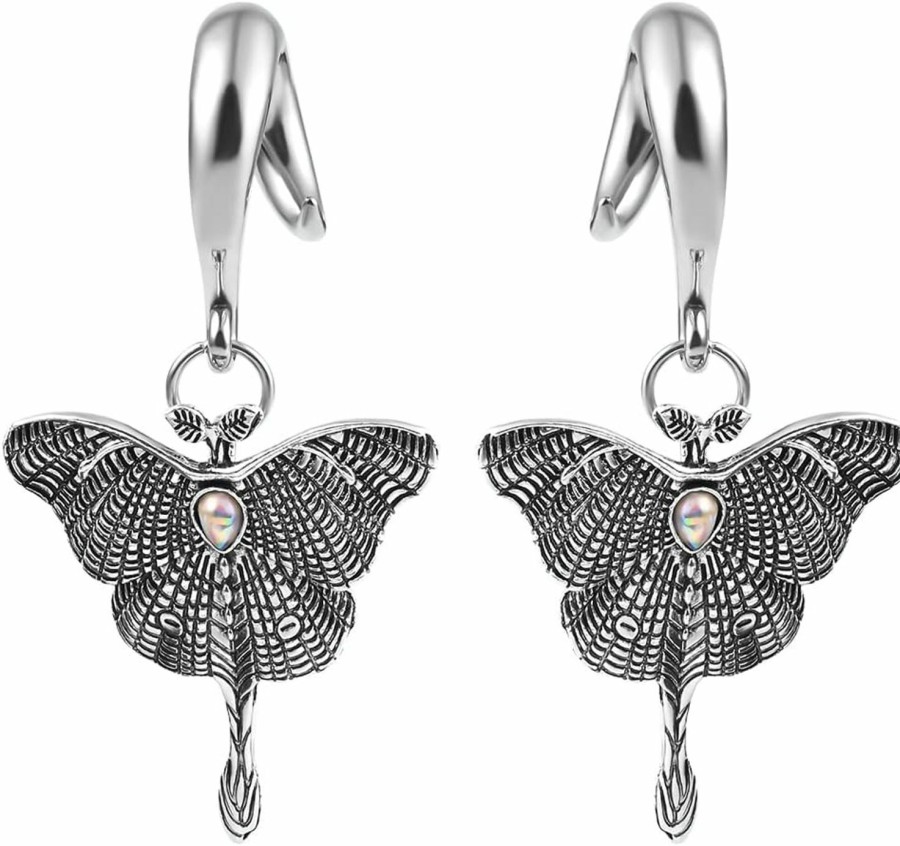 DOEARKO Doearko 2 Pcs Butterfly Ear Dangle Plugs 316 Stainless Steel Ear Hangers Ear Gauges Piercing Plug Pair Selling 2G 0G Body Jewelry Body Piercing Plugs