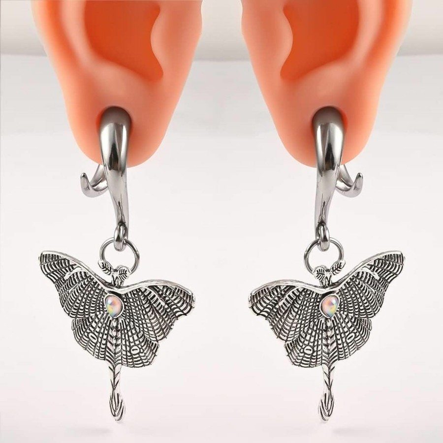 DOEARKO Doearko 2 Pcs Butterfly Ear Dangle Plugs 316 Stainless Steel Ear Hangers Ear Gauges Piercing Plug Pair Selling 2G 0G Body Jewelry Body Piercing Plugs