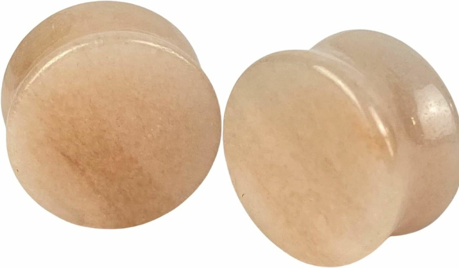 Generic Pair Of Peach Morganite Stone Double Flare Plugs (Stn-716) Body Piercing Plugs