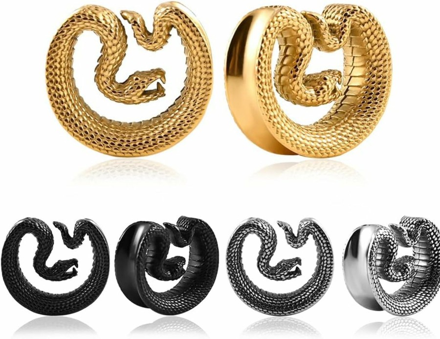 Vankula Vankula 2Pcs Cool Snake Saddle Ear Plugs Tunnels Ear Gauges Expander Stainless Steel Earrings Body Piercing Jewelry Body Piercing Plugs