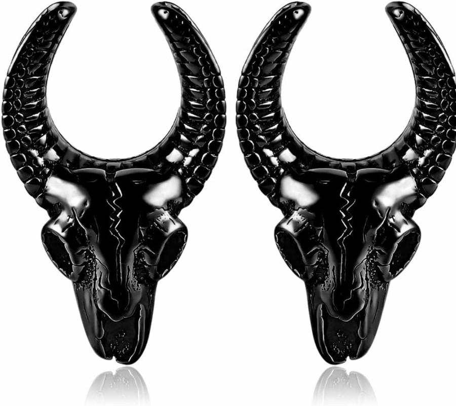 Vankula Vankula Cow Skull Opening Hypoallergenic Stainless Steel 0G 2G Plugs Ear Gauges Tunnels Piercing Expander Stretchers Fashion Body Jewelry Body Piercing Plugs