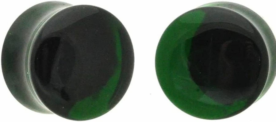 Generic Pair Of Emerald Green Glass Double Flare Plugs (Pg-563) Body Piercing Plugs