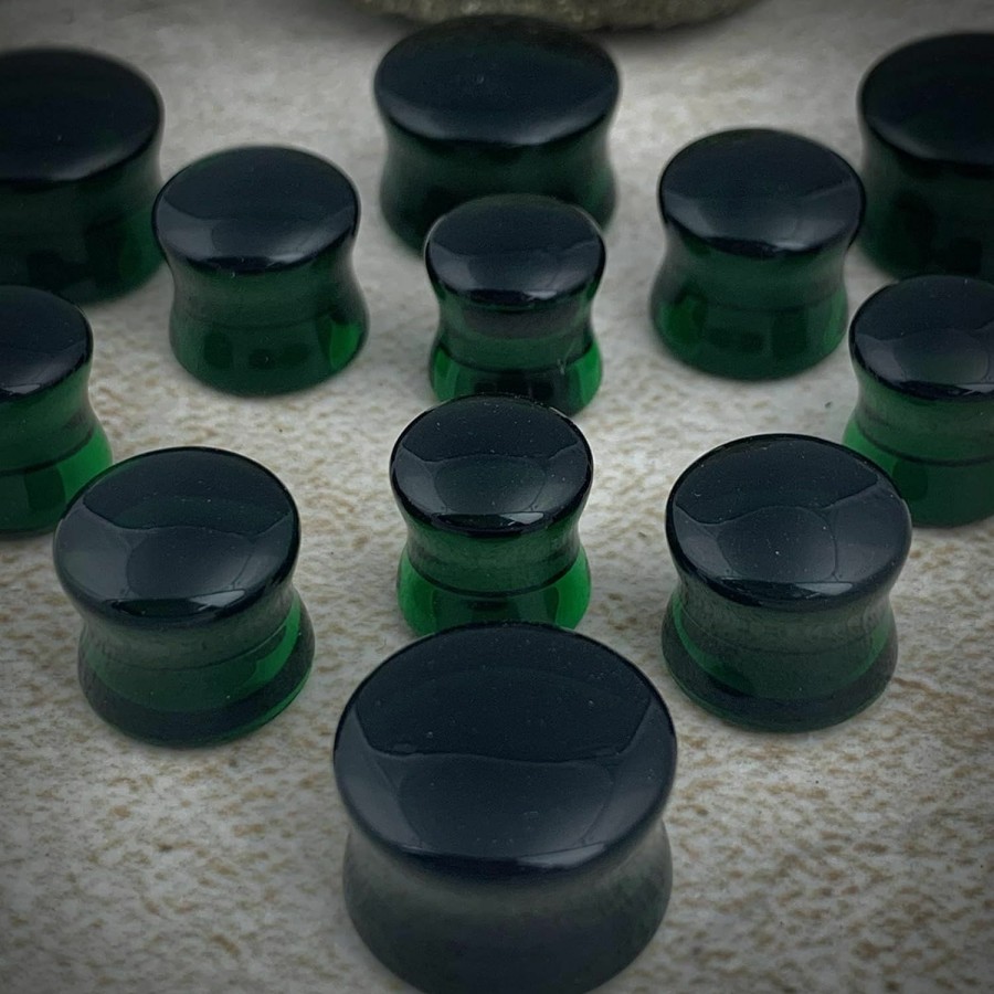 Generic Pair Of Emerald Green Glass Double Flare Plugs (Pg-563) Body Piercing Plugs