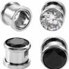 Changgaijewelry Cz Ear Tunnels Plugs Gauges Expander Stretcher Earrings Screw Cubic Zirconia Stainless Steel Piercings Body Jewelry 2 Pairs Set (2G(6Mm)) Body Piercing Plugs