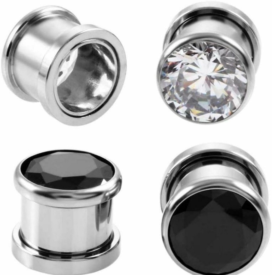 Changgaijewelry Cz Ear Tunnels Plugs Gauges Expander Stretcher Earrings Screw Cubic Zirconia Stainless Steel Piercings Body Jewelry 2 Pairs Set (2G(6Mm)) Body Piercing Plugs