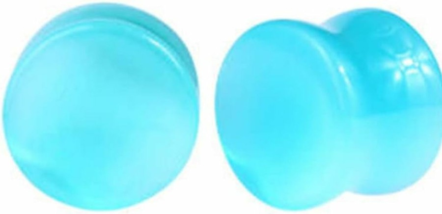 blue palm jewelry Pair Of Aqua Blue Cat Eyes Stone Double Flare Concave Stone Ear Plugs Expander Gauges 2Ga - 1 Inch E605 Body Piercing Plugs