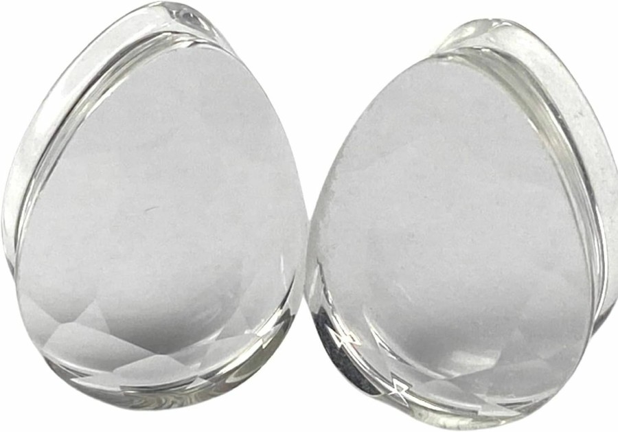 Mystic Metals Body Jewelry Pair Of Faceted Clear Glass Teardrop Plugs (Pg-576) Body Piercing Plugs