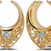 PUNKYOUTH 2Pcs Opening Saddle Plugs Opal Ear Gauges Tunnels For Sretcher Expander Ears Elegant Floral Double Flared Piercing Earrings For Women 0G-1" Body Piercing Plugs