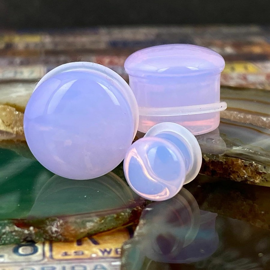 Mystic Metals Body Jewelry Pair Of Lavender Opalite Single Flare Plugs (Stn-741) Body Piercing Plugs