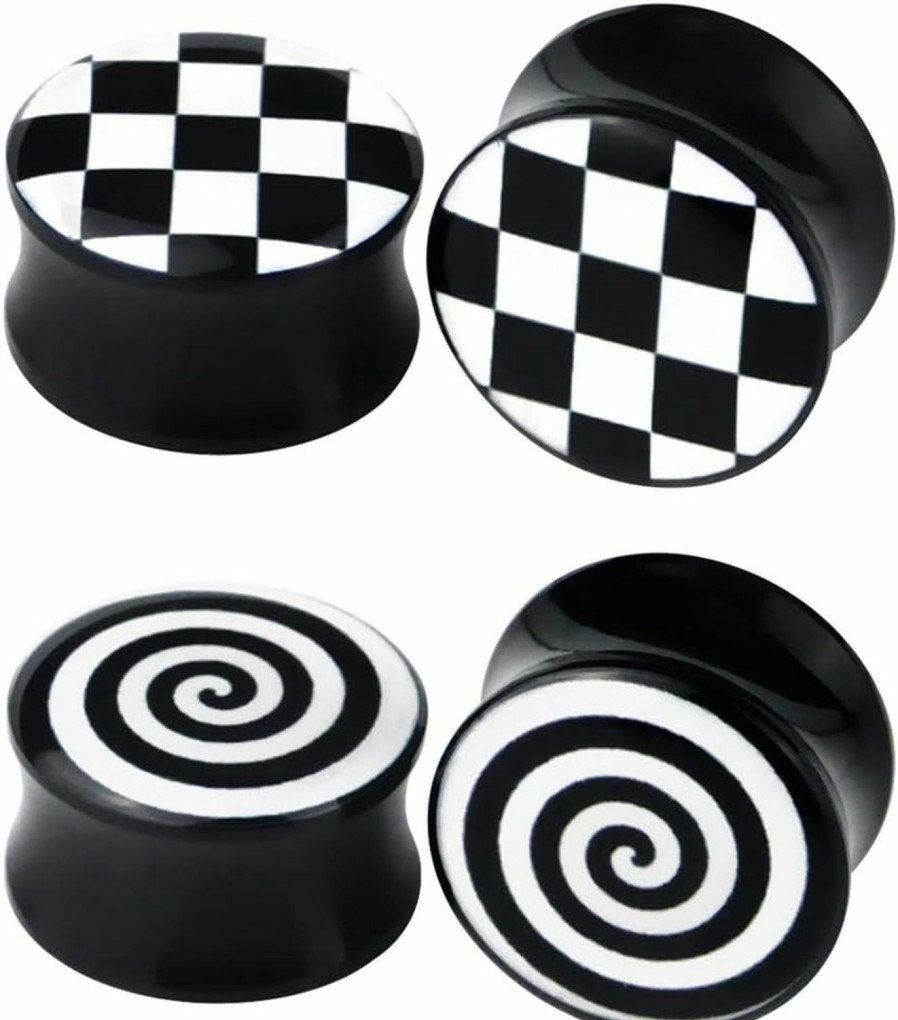 Awinrel Awinrel Checkered And Spiral Saddle Ear Gauges Set Uv Acrylic Ear Plugs Tunnel Stretcher Expander Body Piercing Jewelry 4 Pieces 2G-1\" Body Piercing Plugs