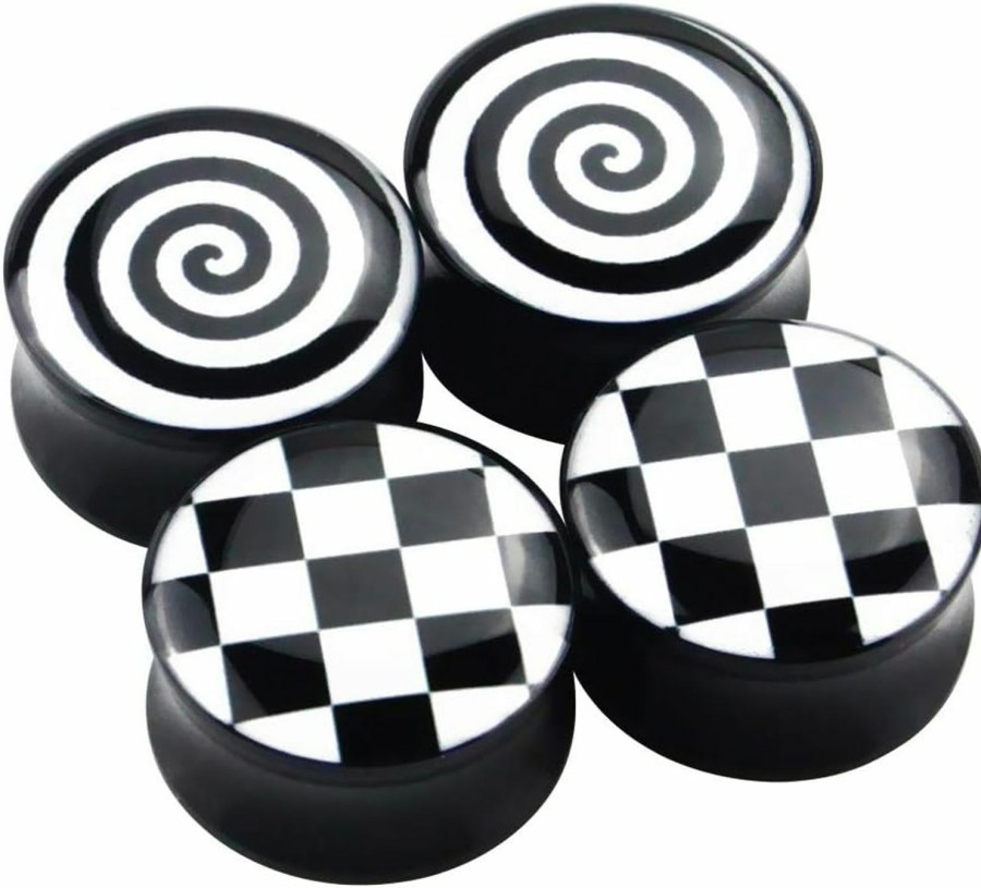 Awinrel Awinrel Checkered And Spiral Saddle Ear Gauges Set Uv Acrylic Ear Plugs Tunnel Stretcher Expander Body Piercing Jewelry 4 Pieces 2G-1\" Body Piercing Plugs