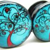 Pierced Republic Pierced Republic Blue & Red Tree Of Life Ear Plugs - Acrylic - Screw On - New *Pair* - 8 Sizes Body Piercing Plugs