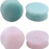 NewZenro Newzenro 2Pairs Rose Quartz Aventurine Natural Organic Stone Ear Plugs Gauges Tunnel Expanders Stretcher Double Flared Amazonite Flesh Piercings Body Jewelry Set Body Piercing Plugs