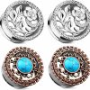 Zaya Body Jewelry Zaya Body Jewelry 2 Pairs Of Double Flared Surgical Steel Vines Flower And Antique Bronze Plated Turquoise Gauges Ear Plugs 2G 0G 00G 1/2 Body Piercing Plugs