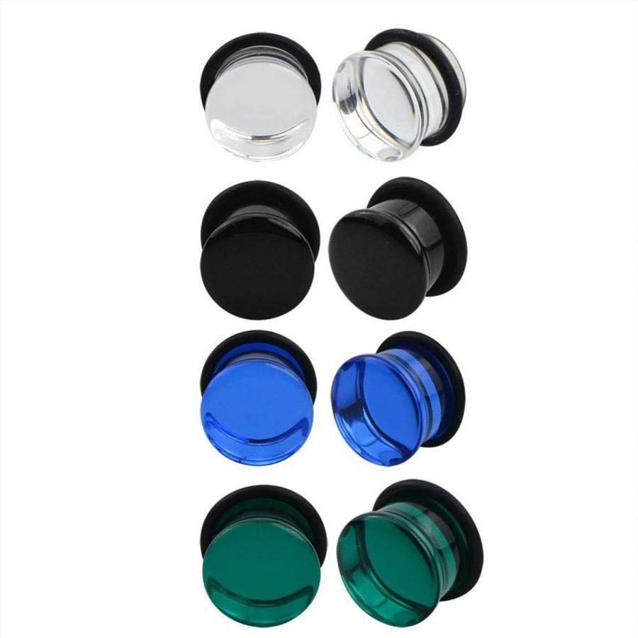 blue palm jewelry Blue Palm Jewelry 4 Pairs Of Single Flare Glass Plugs Sizes 2Ga-13/16 Clear Black Green Blue E566 Body Piercing Plugs