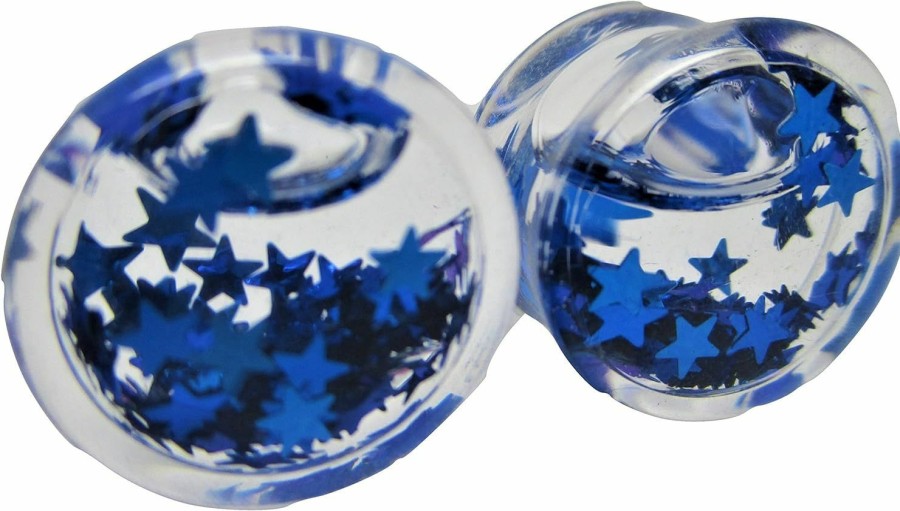 Pierced Republic Pierced Republic Blue Star Glitter Liquid Filled Ear Plugs - Double Flared - 6 Sizes - Pair Body Piercing Plugs