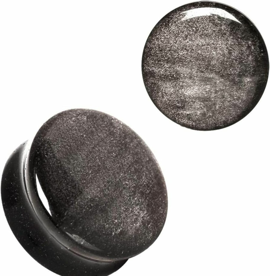 WILDKLASS Natural Silver Obsidian Stone Saddle Wildklass Plug Body Piercing Plugs