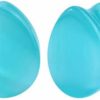 blue palm jewelry Pair Of Aqua Blue Cat Eyes Stone Double Flare Teardrop Ear Plugs Expander Gauges 2Ga - 1 Inch E607 Body Piercing Plugs