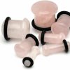 Mystic Metals Body Jewelry Mystic Metals Body Jewelry Single Flare Rose Quartz Stone Plugs - 6G - 4Mm - Sold As A Pair Body Piercing Plugs