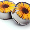 Mystic Metals Body Jewelry Mystic Metals Body Jewelry Double Flare Sunflower Picture Plugs - Sold As A Pair Body Piercing Plugs