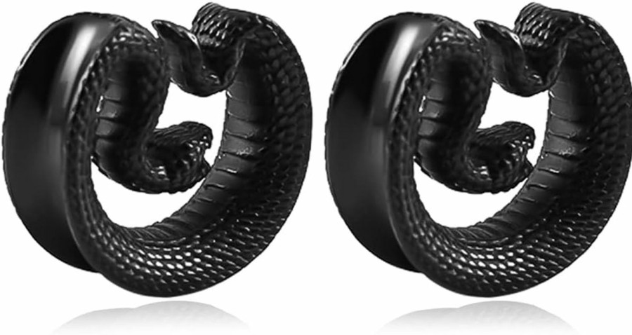 DOEARKO Doearko 2Pcs Ear Gauges Fashion Snake Saddle Ear Plugs Tunnels 316 Stainless Steel Hypoallergenic Earrings Plugs For Ears Expander Pair Selling 2G 0G Body Jewelry Body Piercing Plugs