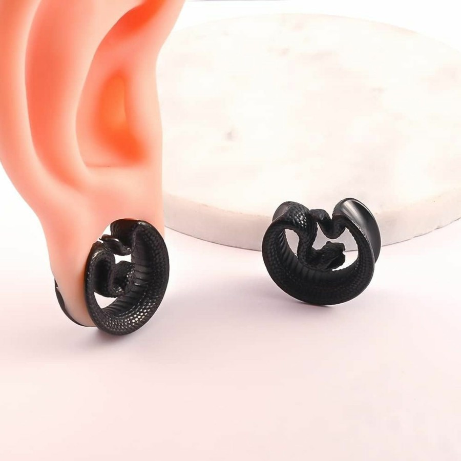 DOEARKO Doearko 2Pcs Ear Gauges Fashion Snake Saddle Ear Plugs Tunnels 316 Stainless Steel Hypoallergenic Earrings Plugs For Ears Expander Pair Selling 2G 0G Body Jewelry Body Piercing Plugs