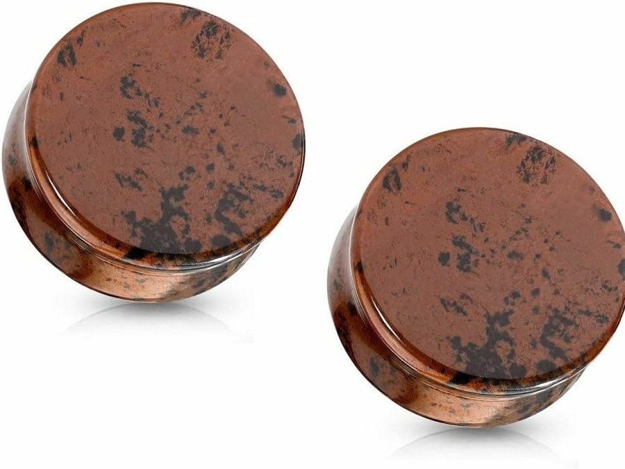 Pierced Owl Pierced Owl - Natural Mahogany Obsidian Stone Double Flared Saddle Plug Gauges, Sold As A Pair Body Piercing Plugs