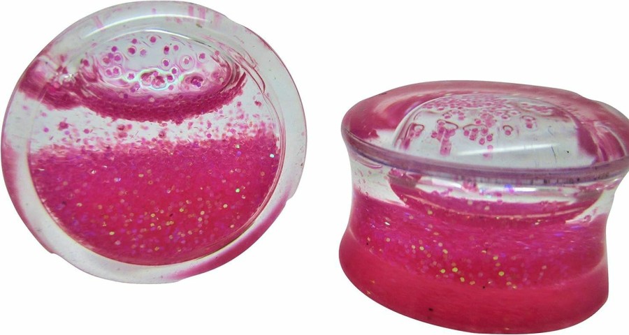 Pierced Republic Pierced Republic Pink Glitter Liquid Filled Ear Plugs - Double Flared - 6 Sizes - Pair Body Piercing Plugs