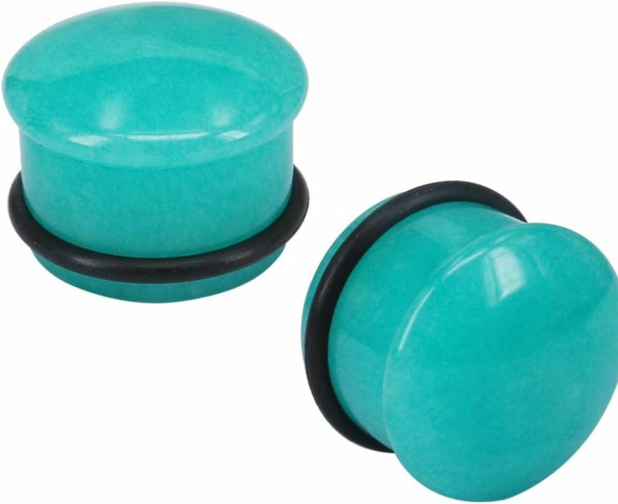 ZS Zs Mozambique Amazonite Natural Stone Ear Plug Ear Gauge Noble Temperament Single Flare Ear Expander Tunnel Body Piercing Plugs