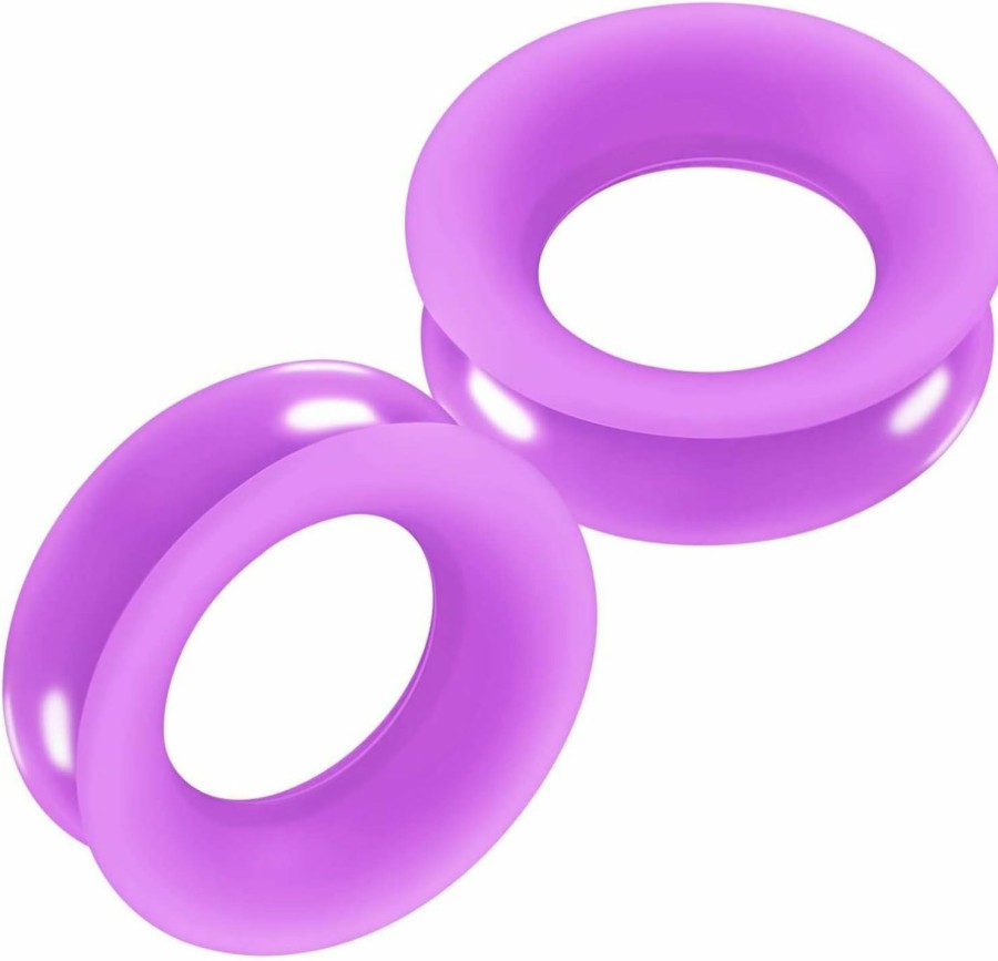 Generic 2Pcs Silicone Purple Double Flared Saddle Stretcher Ear Tunnel Gauge Plug Earring Lobe Piercing Jewelry Pick Size Body Piercing Plugs