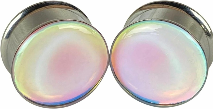 Mystic Metals Body Jewelry Mystic Metals Body Jewelry Pair Of Baby Blue/Pink Opal Color Shift Double Flare Resin Plugs (Mto-052) Body Piercing Plugs