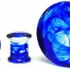 Mystic Metals Body Jewelry Pair Of Blue Smokey Swirl Glass Double Flare Plugs (Pg-585) Body Piercing Plugs