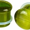 Generic Pair Of Peridot Cat Eye Stone Single Flare Plugs (Stn-721) Body Piercing Plugs