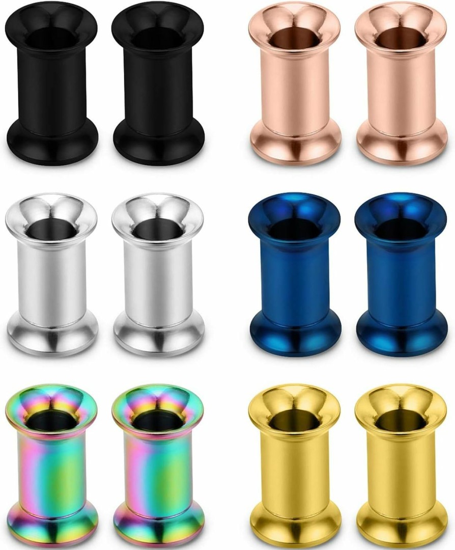 Lcolyoli Lcolyoli Ear Gauges Tunnels Plugs Stainless Steel Screwed Flesh Expander Earrings Body Piercing Jewelry With Double Flared Set For Women Men 8G-000G 12 Pieces Body Piercing Plugs